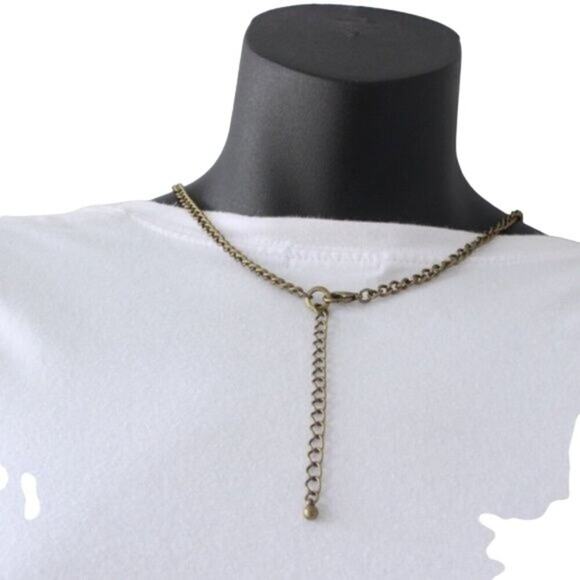 Boho Statement Necklace Antique Brass Finish Turquoise look stone inset New with - Picture 6 of 8